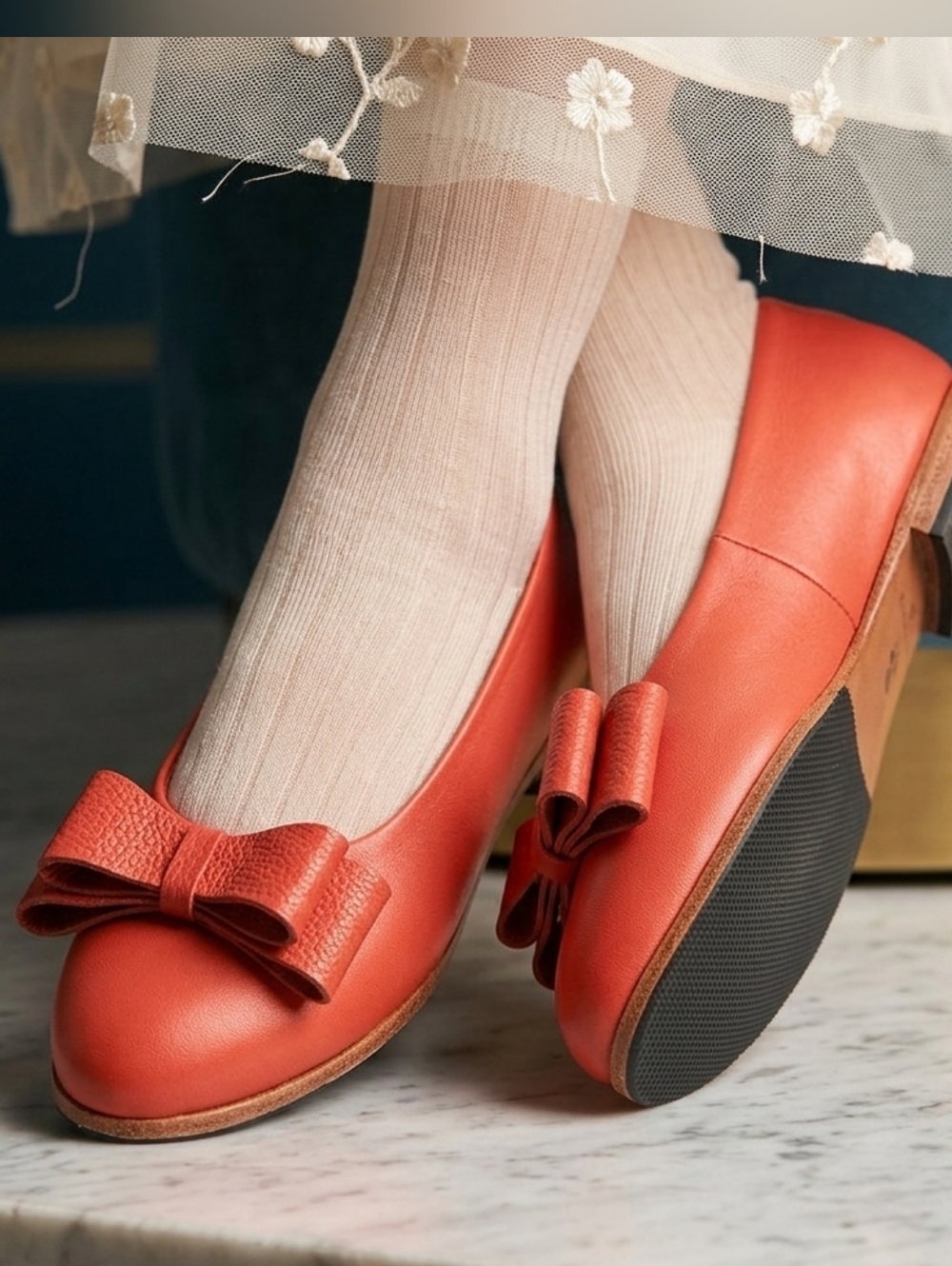 Two Pretty Girls Orange Leather Ballet Flats | NIB